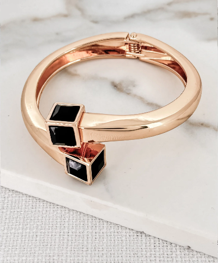 Gold & Black Cube Bangle Bracelet