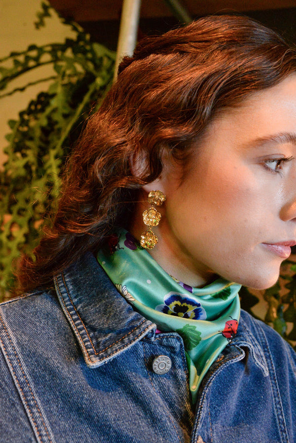 Gold Flower Triple Drop Earrings