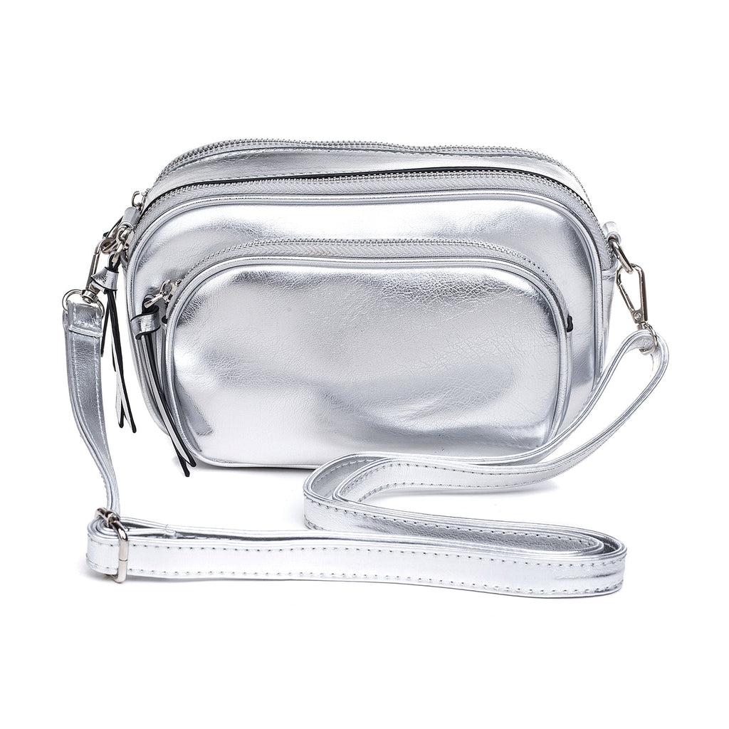 Metallic Silver Crossbody Handbag