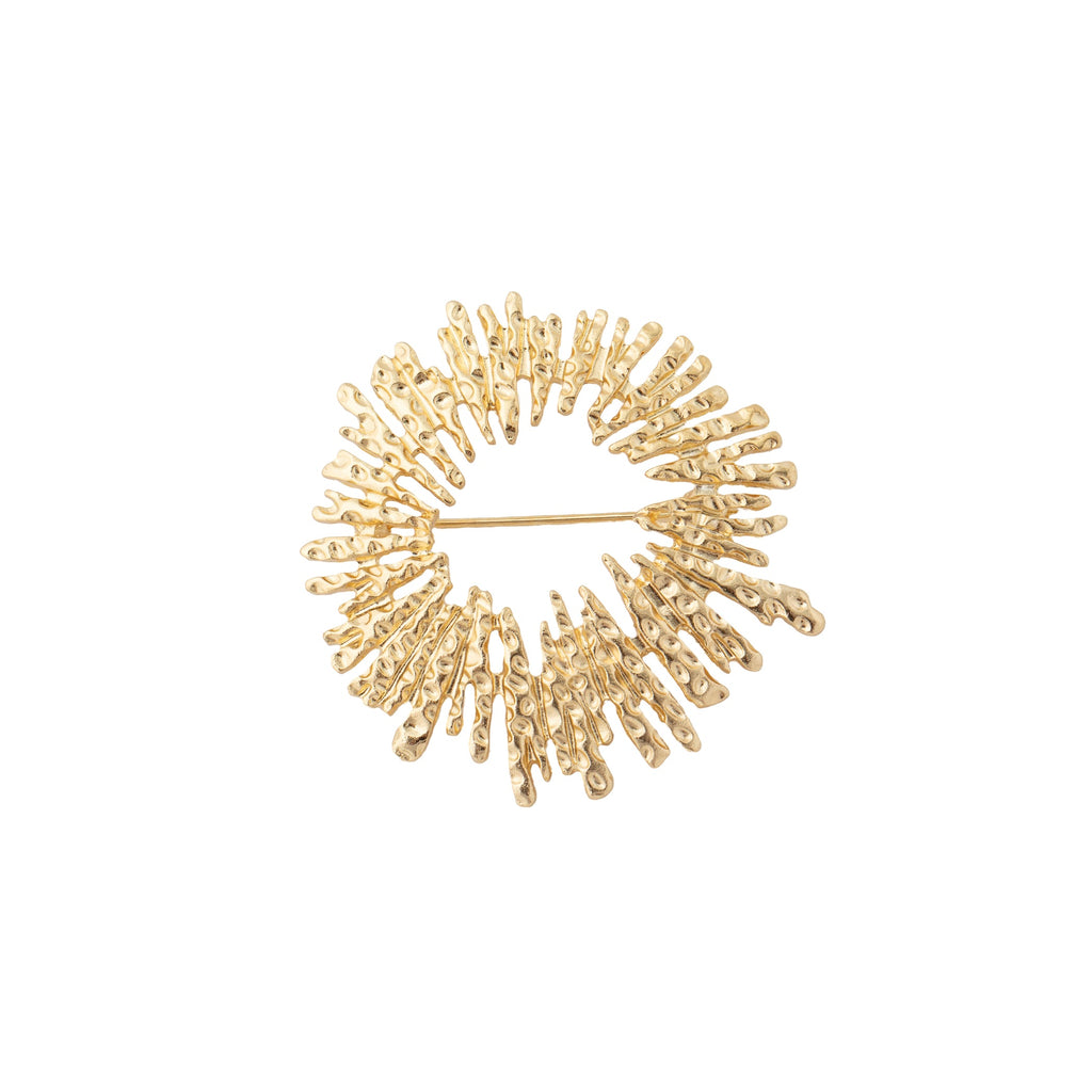 Gold Hammered Design Brooch