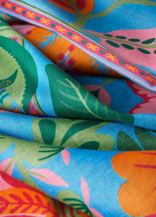 Powder Folky Floral Cornflower Cotton Scarf