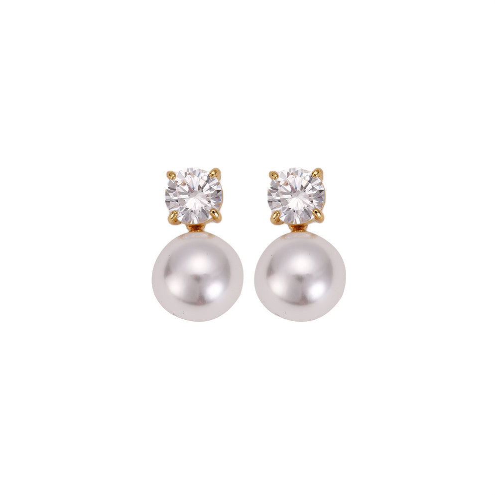 Gold Crystal & White Pearl Earrings