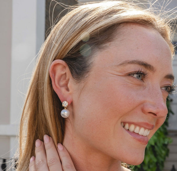 Gold Crystal & White Pearl Earrings