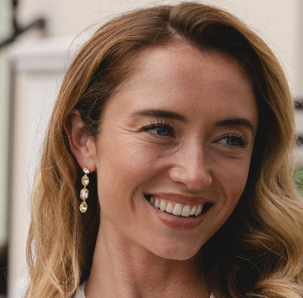 Gold 18K Gold & Champagne Crystal Drop Earrings