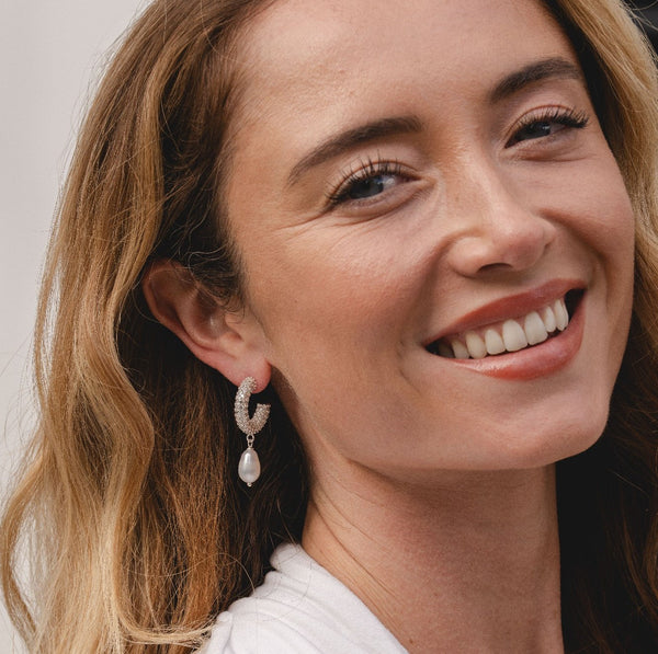 Silver Crystal & Freshwater Pearl Hoop Earrings