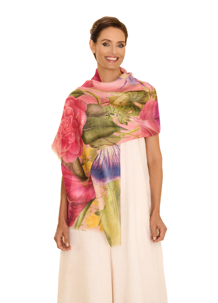 Powder Petal Floral Study Linen/Cotton Scarf