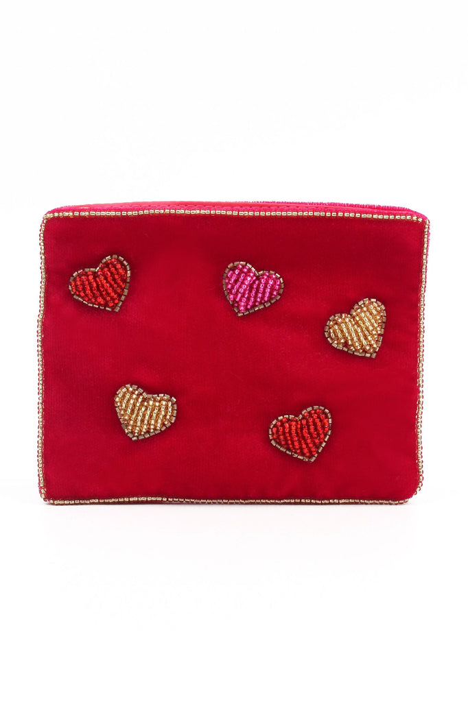 Red Velvet Multi Heart Beaded Small Pouch