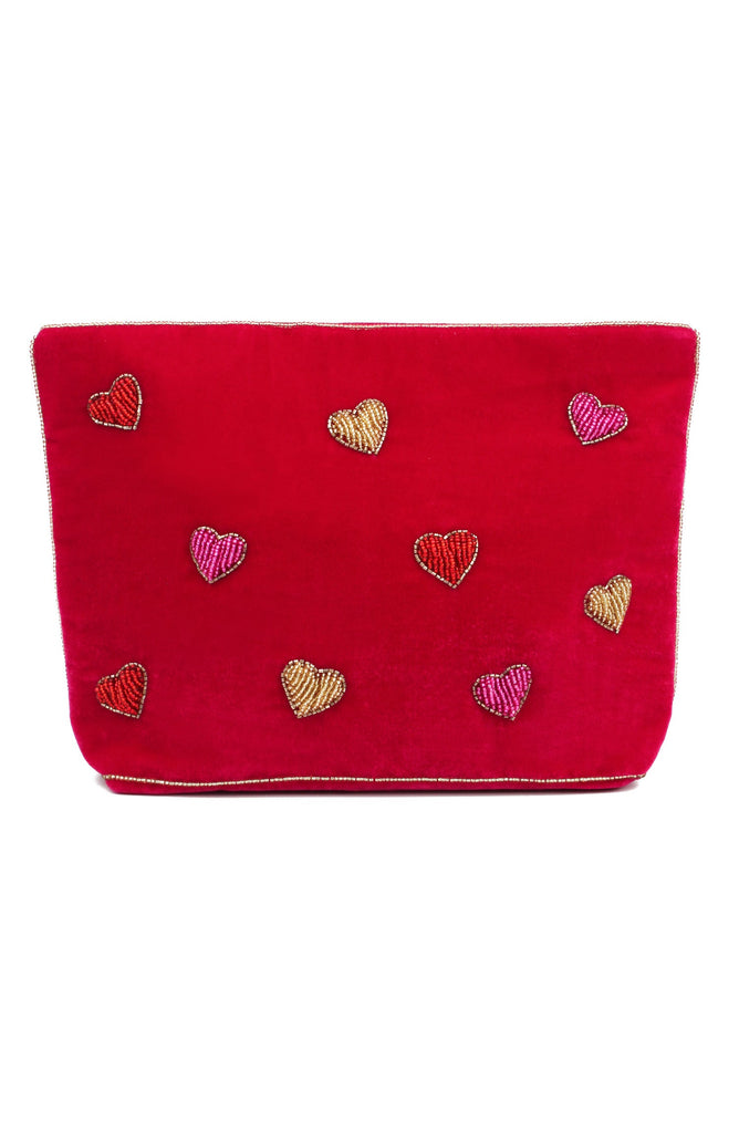 Red Velvet Multi Heart Beaded Large Pouch