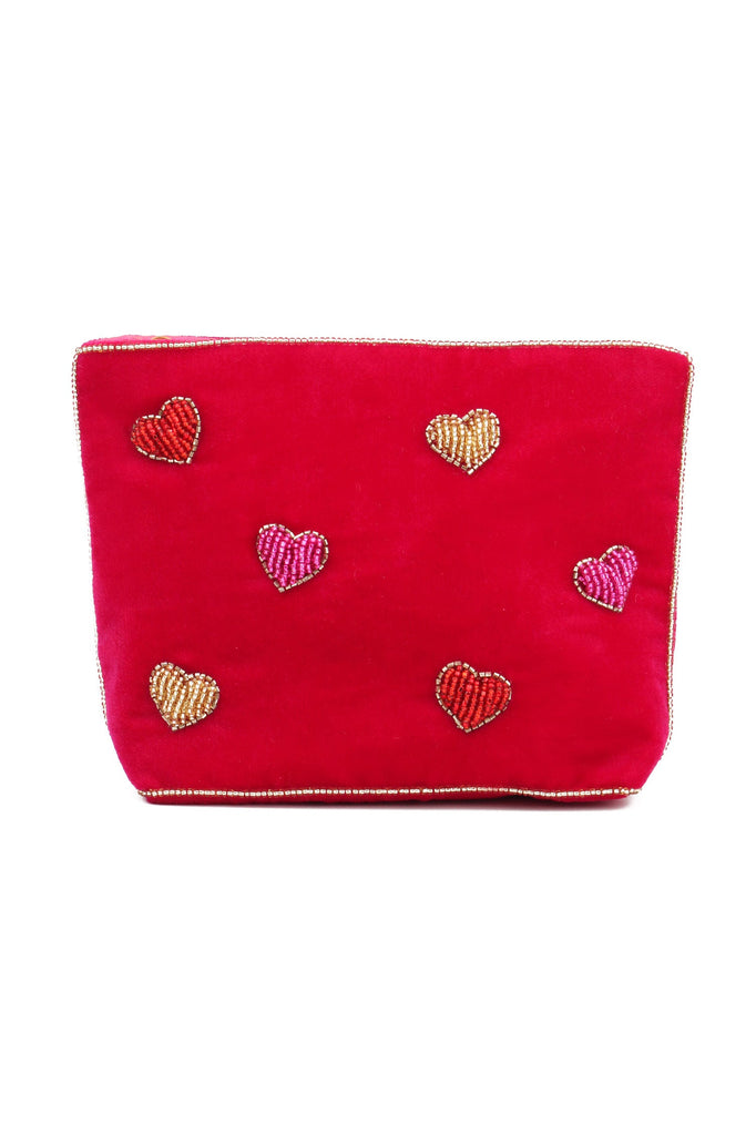 Red Velvet Multi Hearts Beaded Medium Pouch