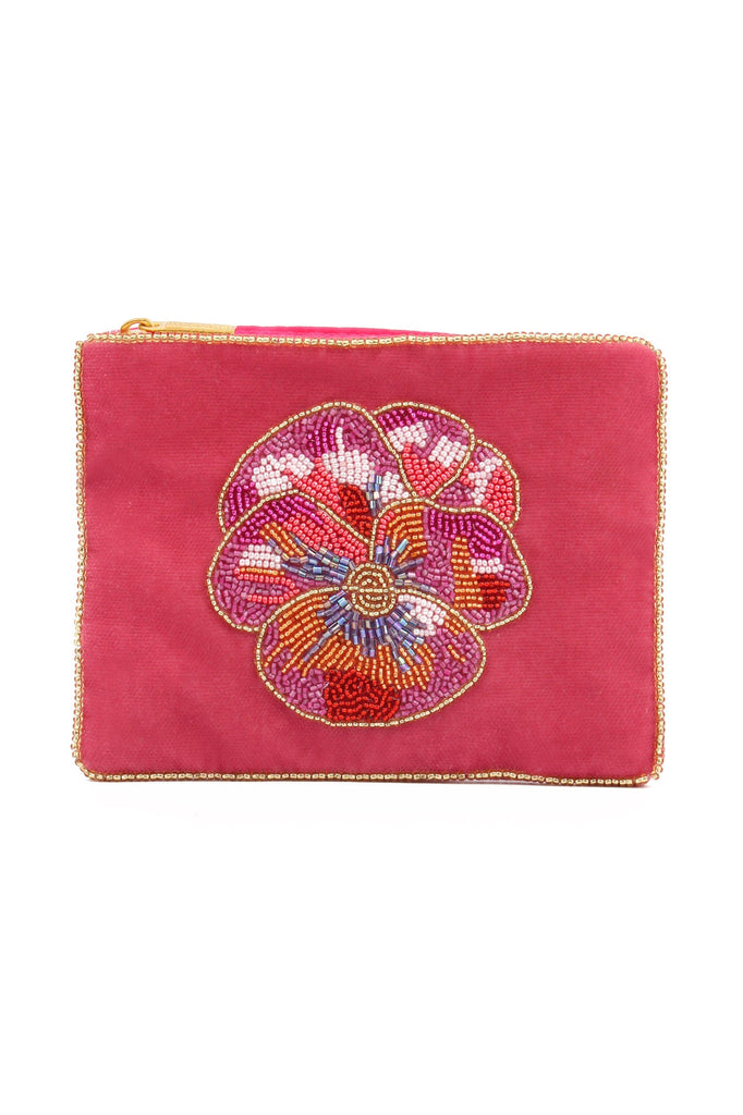 Pink Pansy Beaded Small Pouch