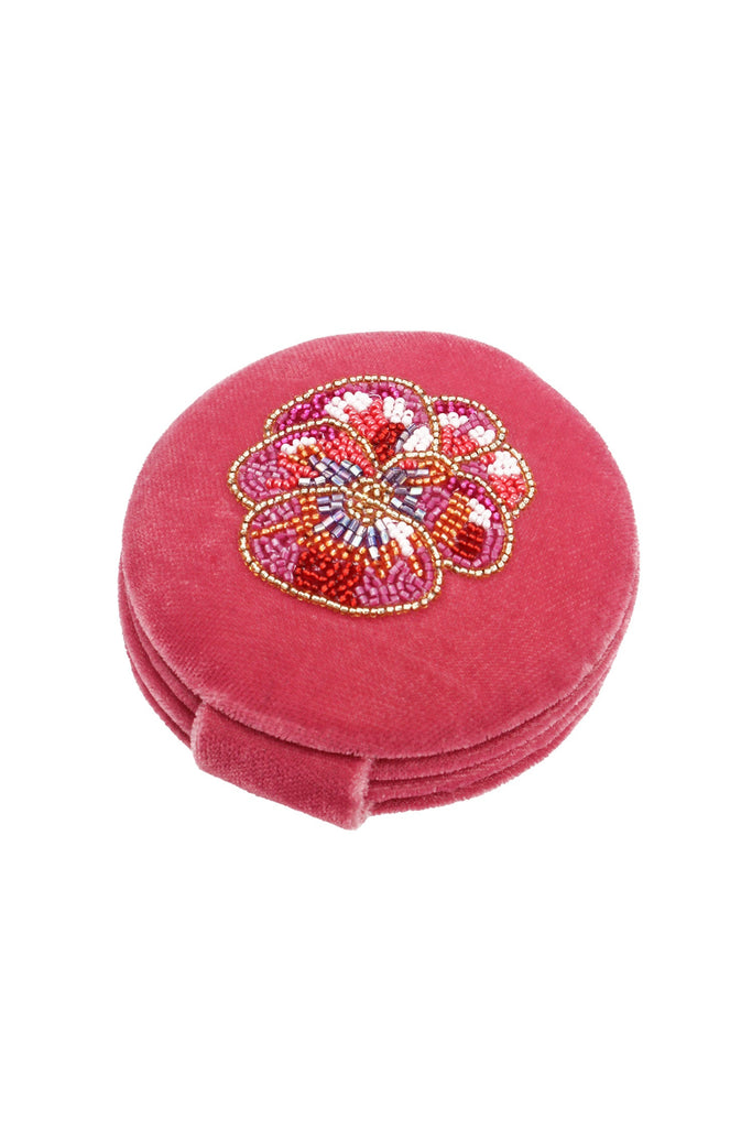 Pink Pansy Beaded Compact Mirror