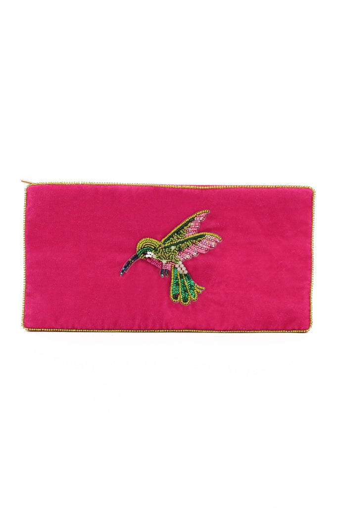 Pink Hummingbird Beaded Multi Use Pouch