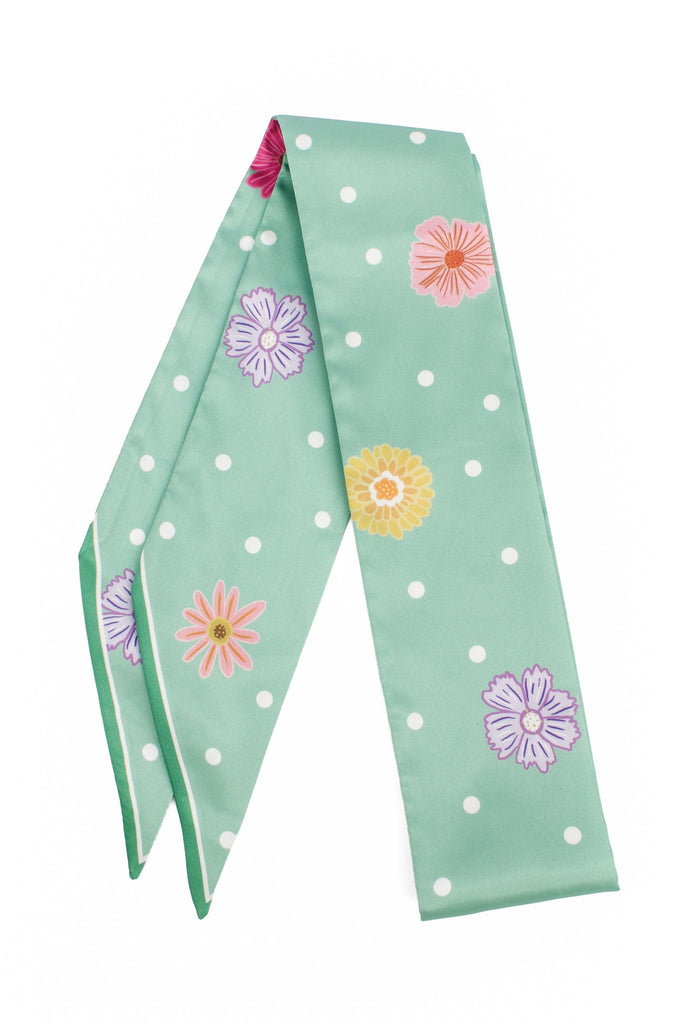 Mint Floral Silky Narrow Scarf