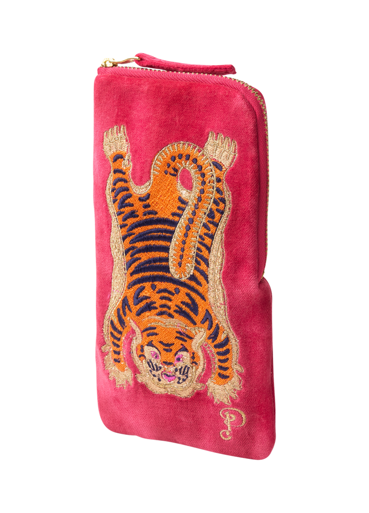 Powder Fuchsia Ikat Tiger Velvet Sunglasses Pouch