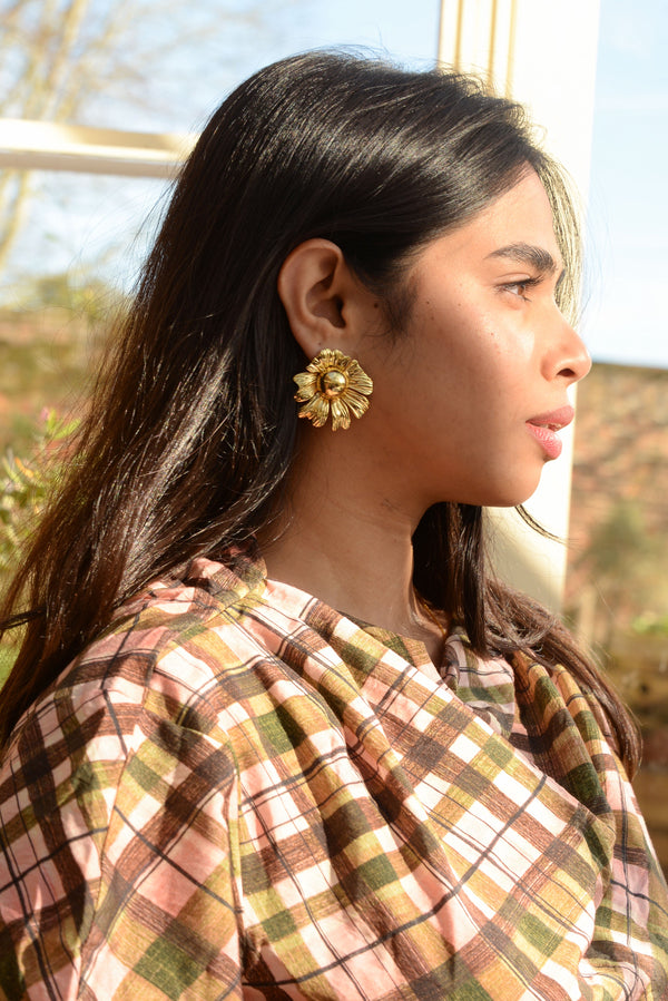 Gold Large Flower Stud Earrings