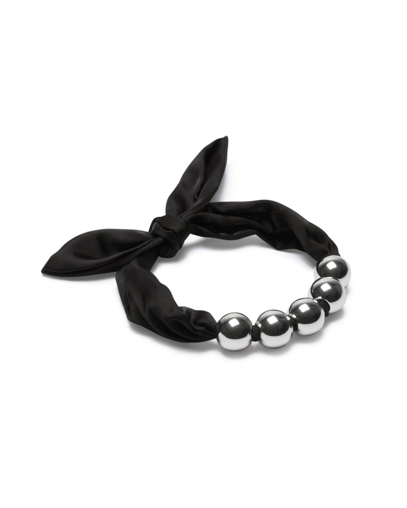 Herne Silver Ball Black Satin Tie Necklace