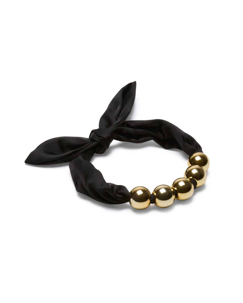 Herne Gold Ball Black Satin Tie Necklace