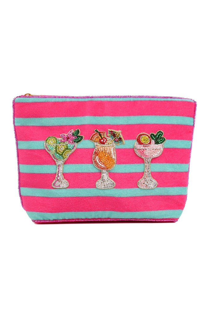 Striped Cocktail Beaded Medium Pouch