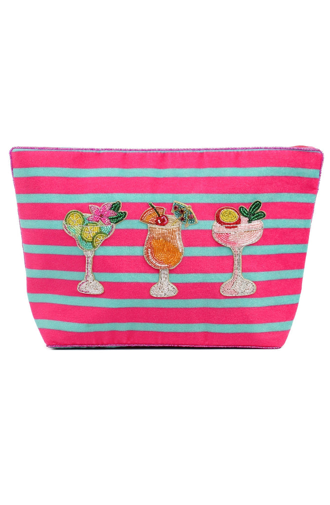 Striped Cocktails Beaded Large Pouch