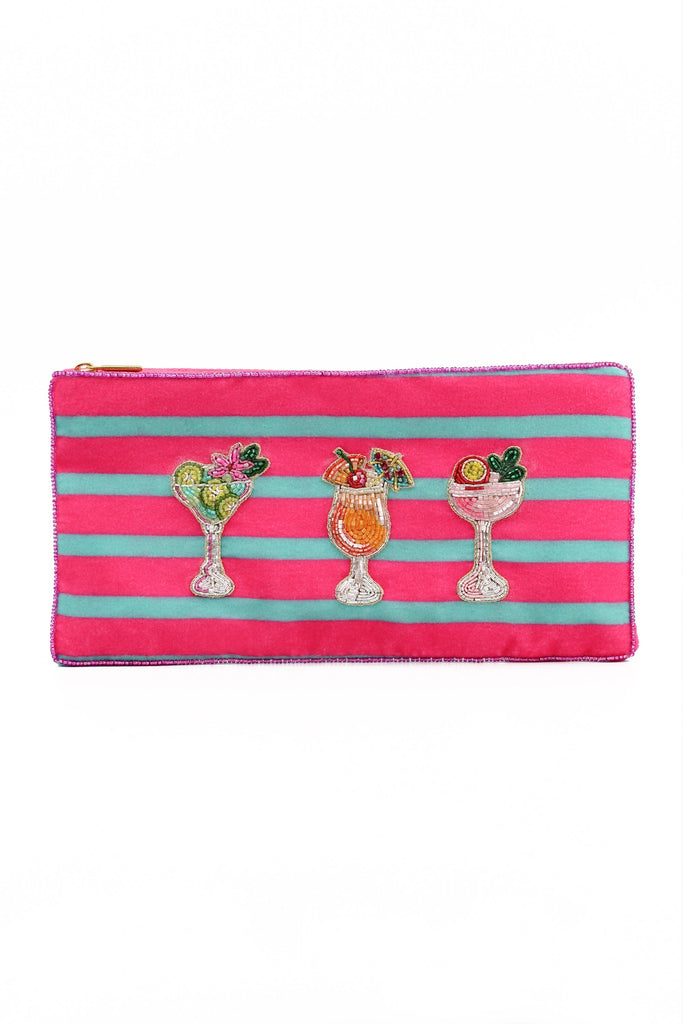 Striped Cocktails Beaded Multi Use Pouch