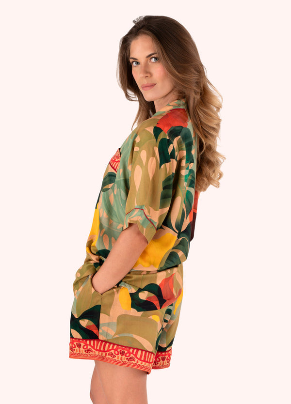 Powder Exotic Leaves Short Pyjama Set