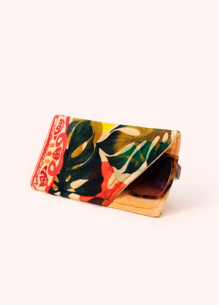 Powder Exotic Leaves Velvet Sunglasses Pouch