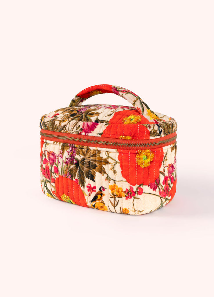 Powder Cream Fine Flowers Velvet Quilted Vanity Case