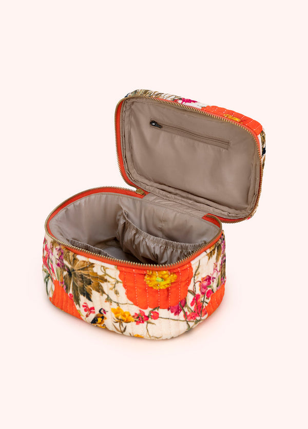 Powder Cream Fine Flowers Velvet Quilted Vanity Case