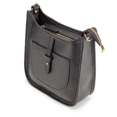 Black Leather Messenger Crossbody Handbag