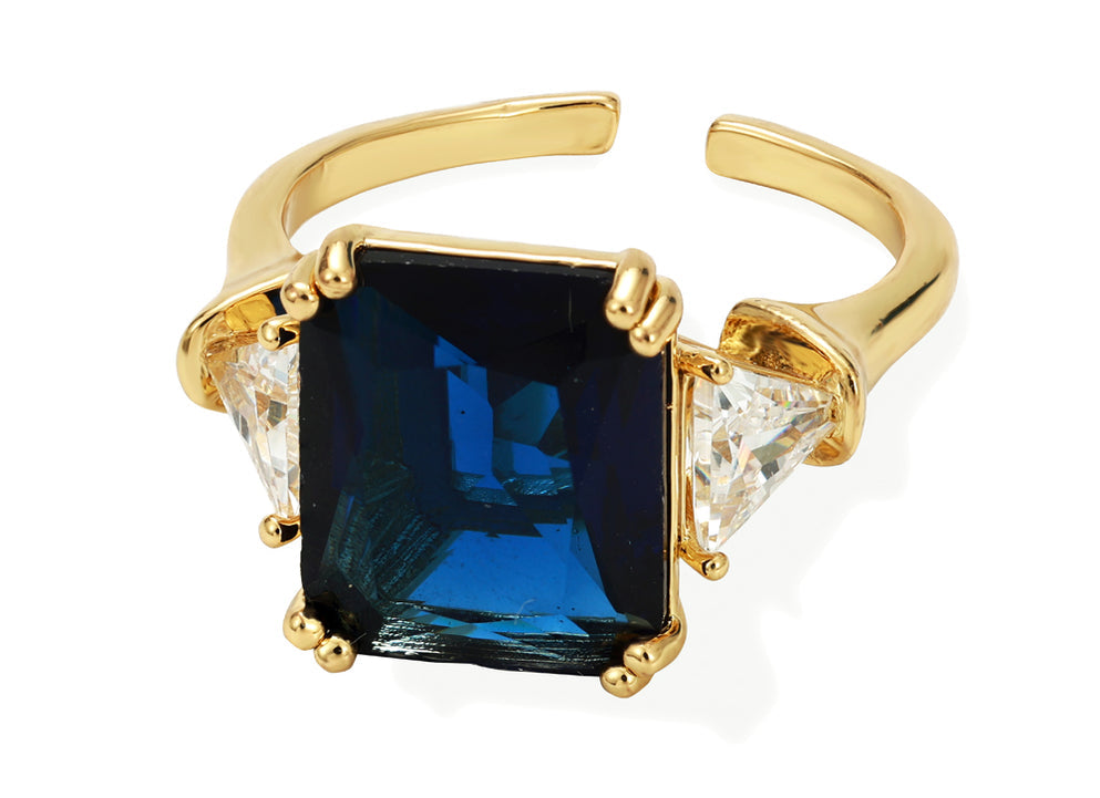 Gold Sapphire & Crystal Ring