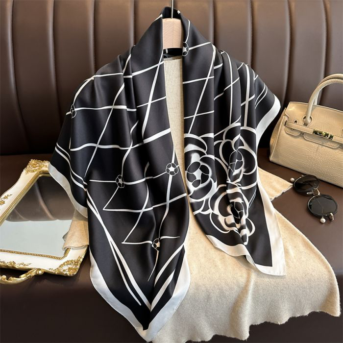 Black & White Camelia Neck Scarf