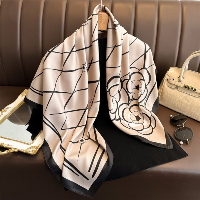 Beige & Black Camelia Neck Scarf