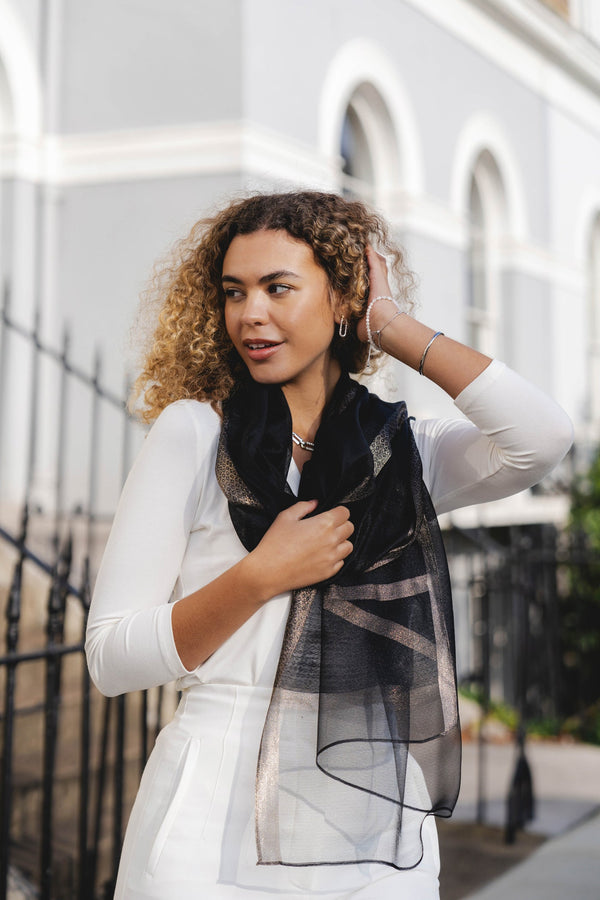 Black Shimmer Trim Scarf