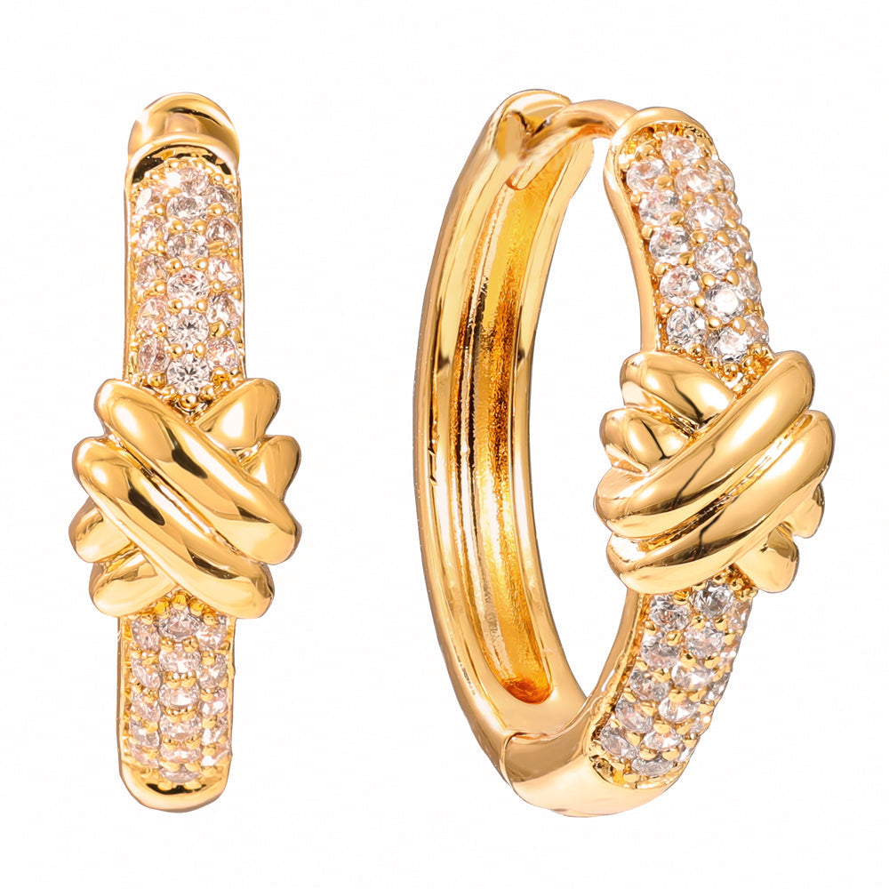 Genevieve Gold Encrusted Criss Cross Hoop Earrings