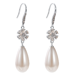 Silver Crystal & Teardrop Pearl Earrings