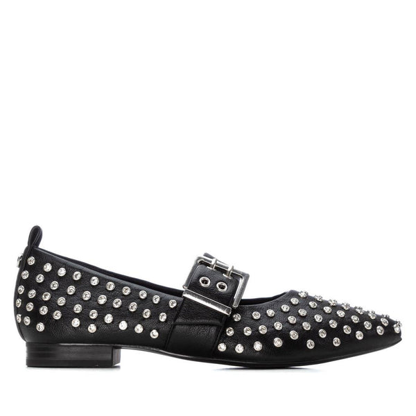 XTI Black Diamante Stud Buckle Strap Pump