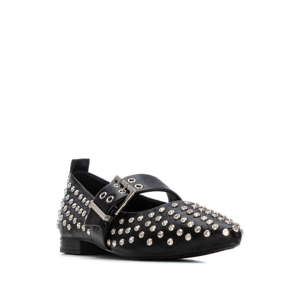 XTI Black Diamante Stud Buckle Strap Pump