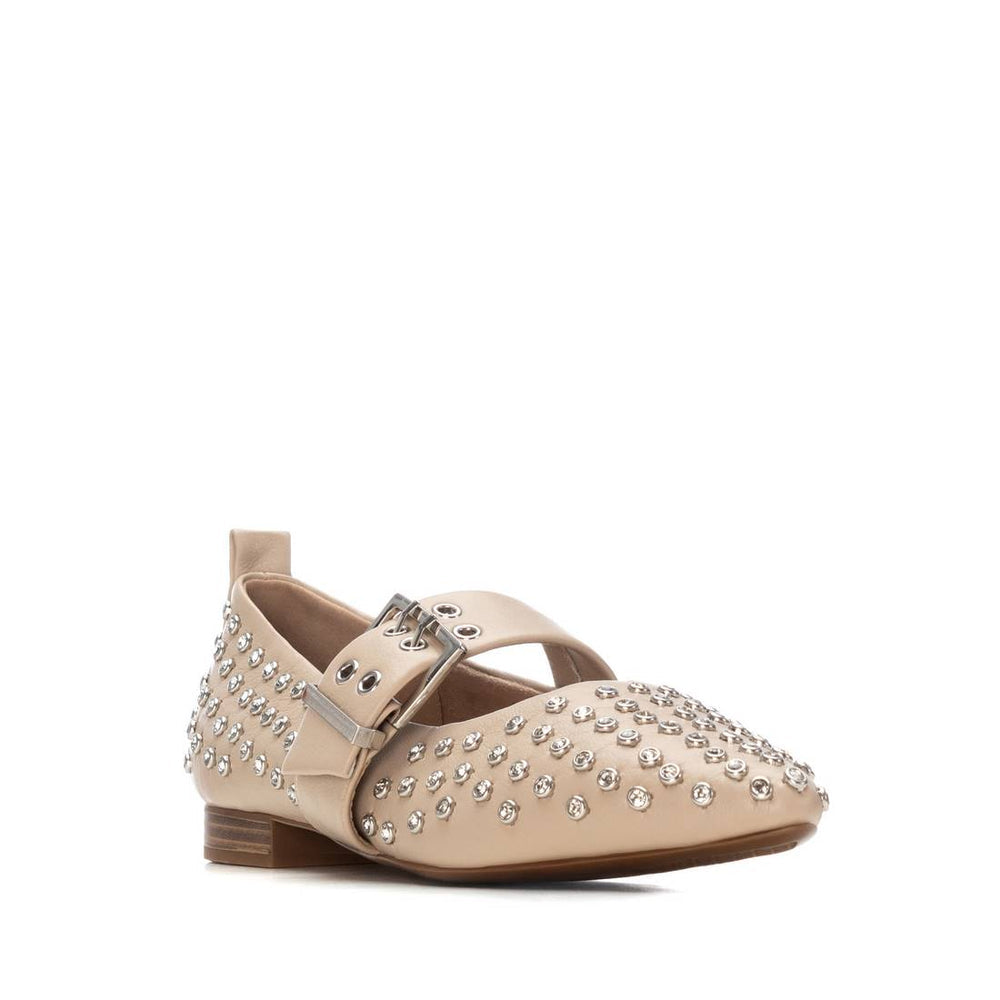 XTI Beige Diamante Stud Buckle Strap Pumps