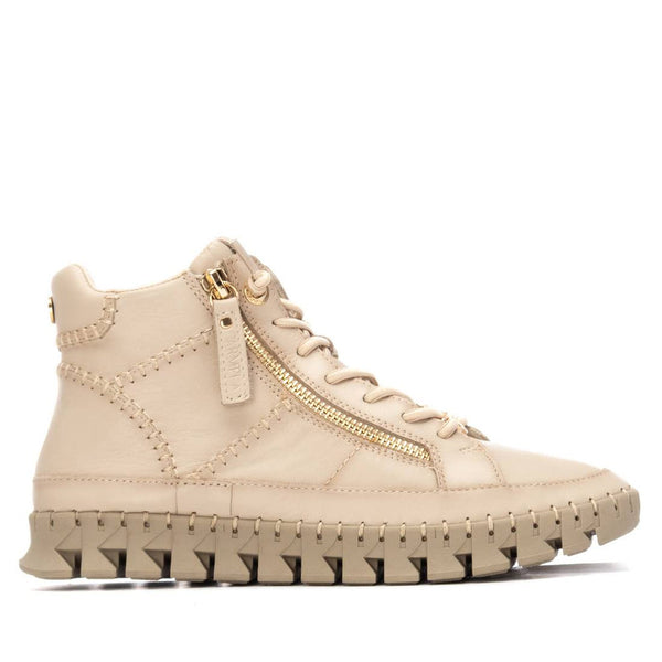 Carmela Beige Leather Sneaker Ankle Boots