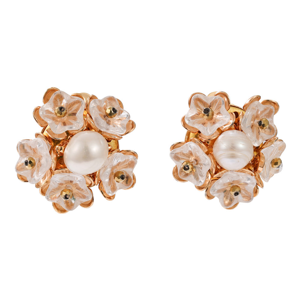 Ava Gold Floral Clip On Earrings