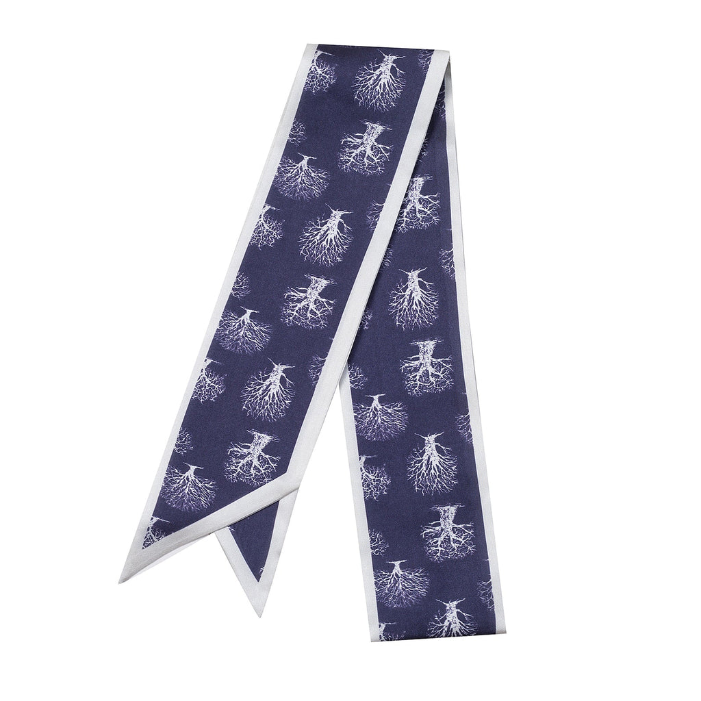 Navy & Cream Print Silk Neck Scarf