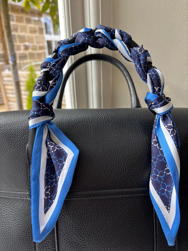 Navy & Cream Print Silk Neck Scarf