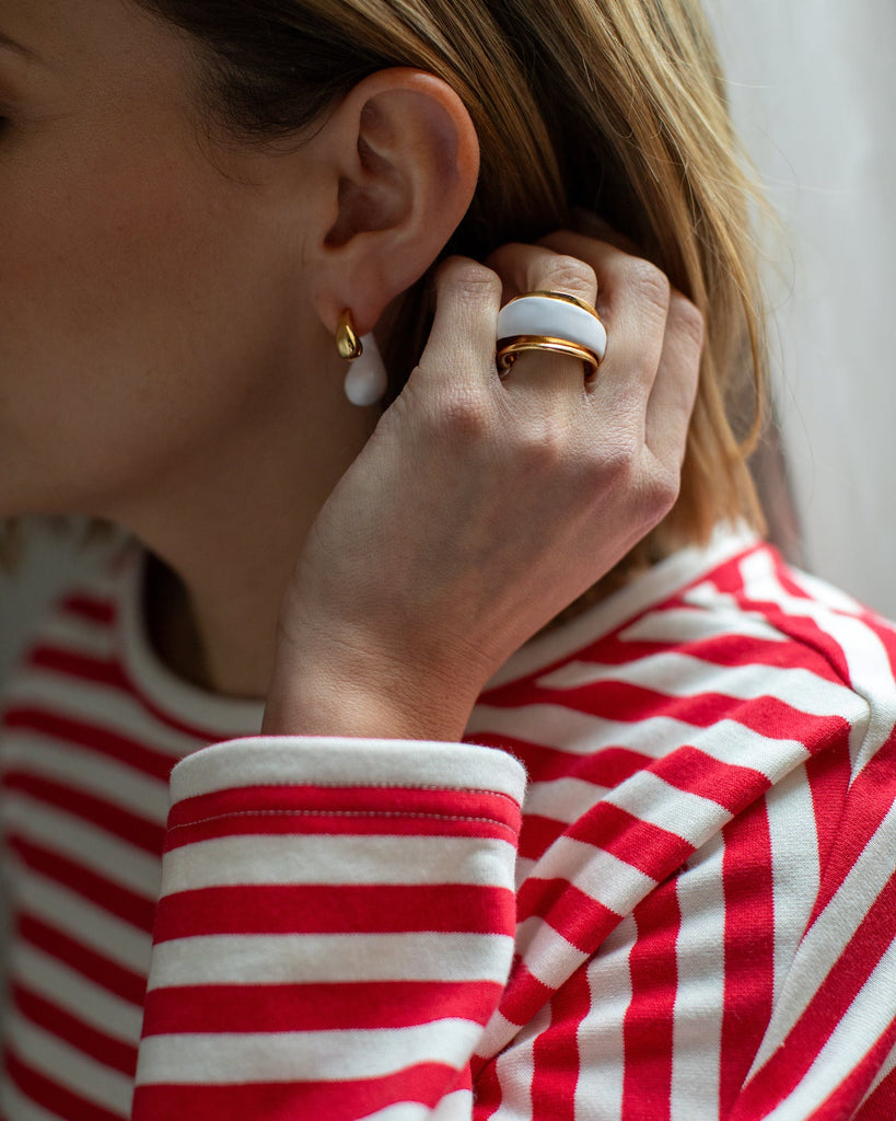 White & Gold Adjustable Enamel Ring