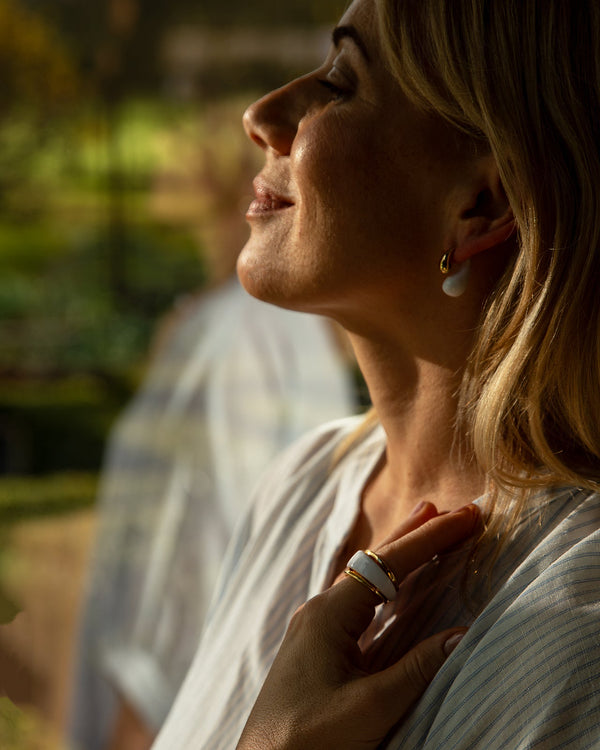 White & Gold Adjustable Enamel Ring