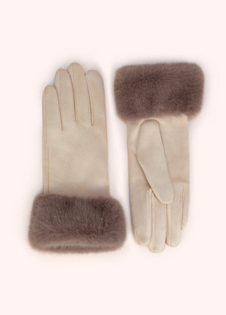 Powder Bettina Cream Suede & Faux Fur Gloves