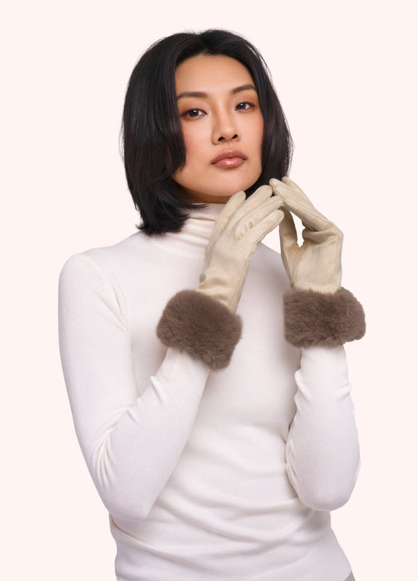 Powder Bettina Cream Suede & Faux Fur Gloves