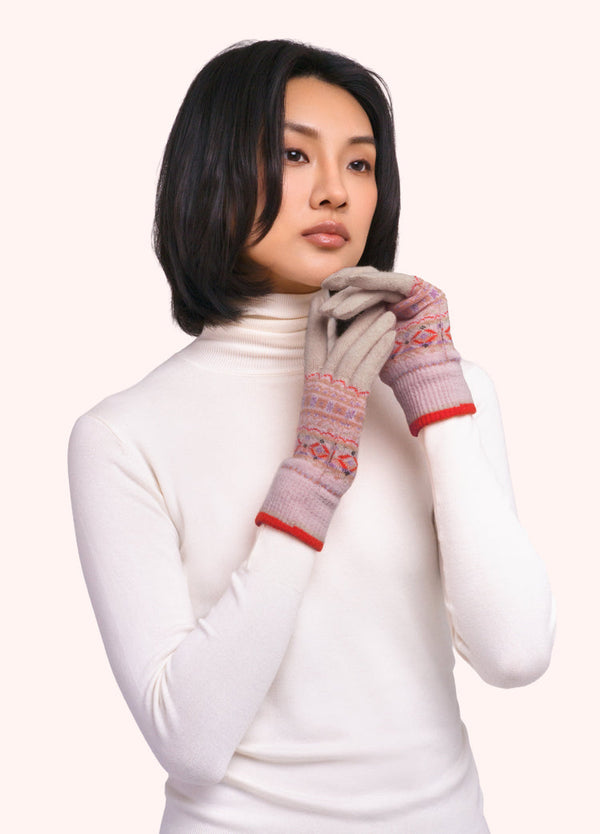 Powder Fair Isle Cream Mix Gloves