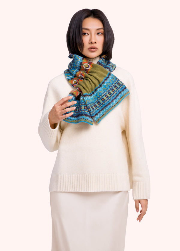 Powder Fair Isle Teal Mix Pull Through Scarf