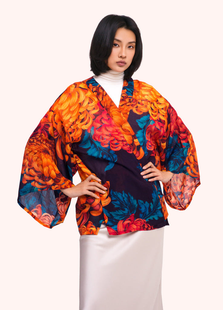 Powder Chrysanthemum Short Kimono Jacket