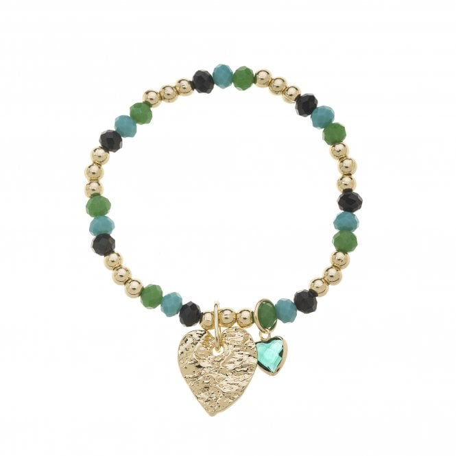 Turquoise & Gold Beaded Heart Bracelet